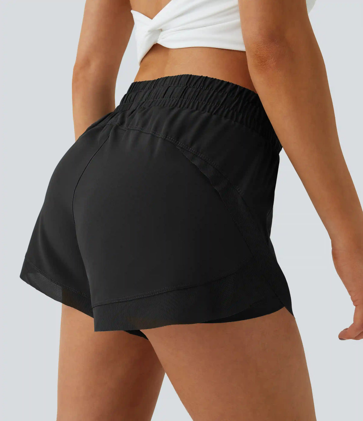 Mid Rise Drawstring Contrast Mesh 2-in-1 Flowy Running Shorts 3''