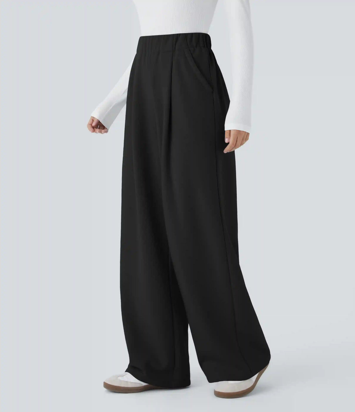 High Waisted Pocket Wide Leg Fleece Casual Pants