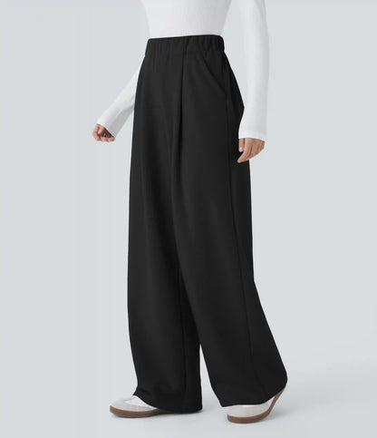 High Waisted Pocket Wide Leg Fleece Casual Pants