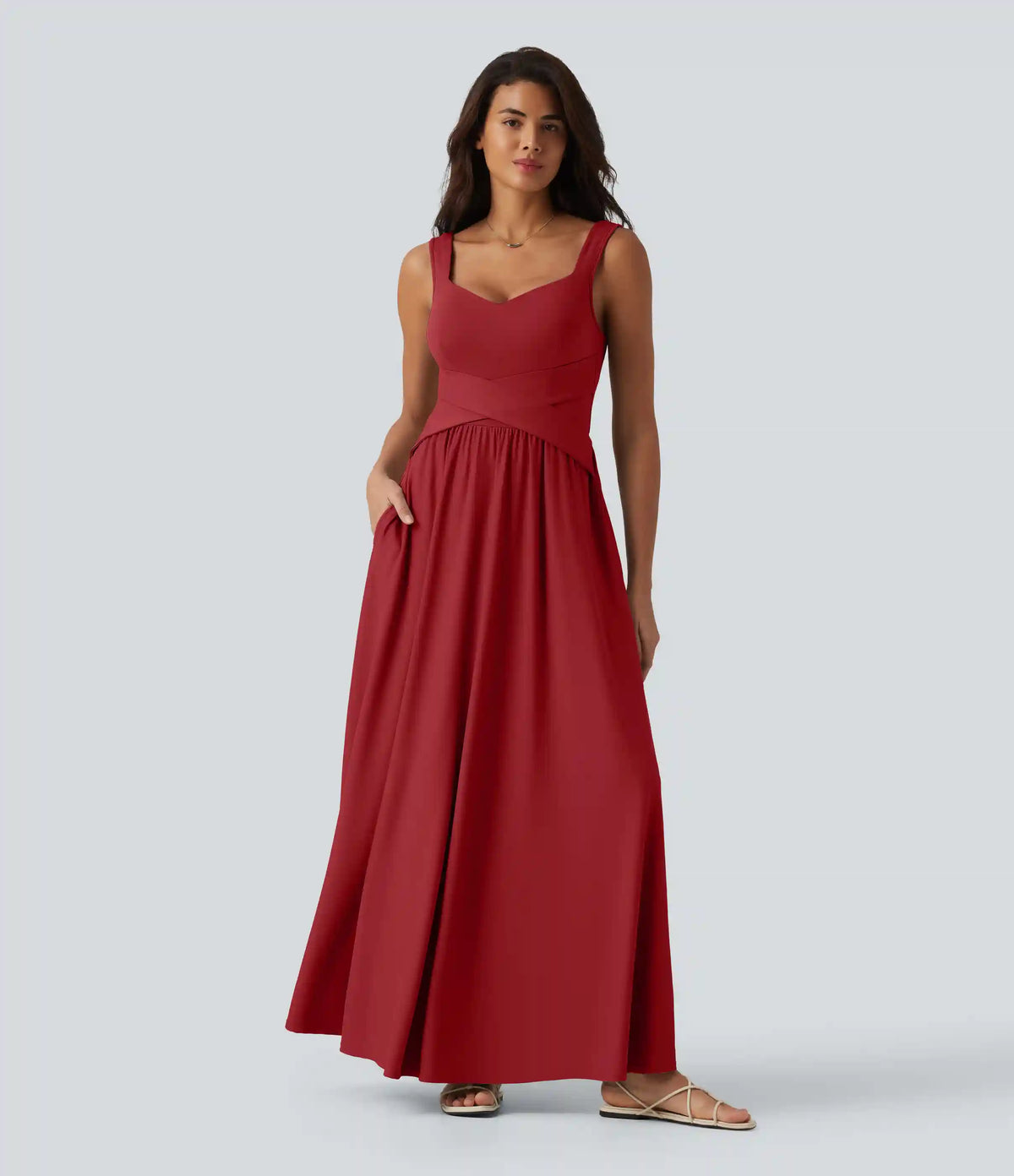 Built-in Bra Flowy Maxi Casual Dress with Pockets DD-F