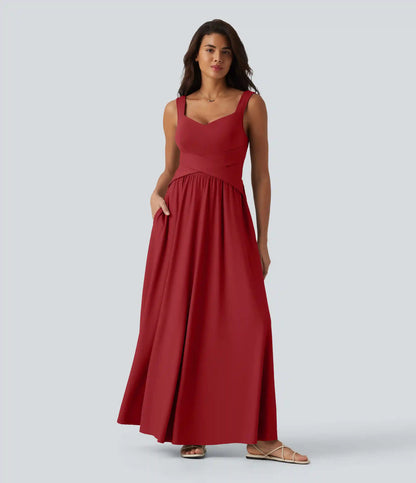 Built-in Bra Flowy Maxi Casual Dress with Pockets DD-F