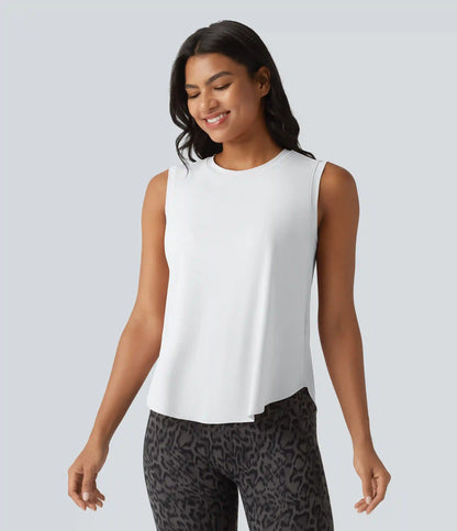 Round Neck Curved Hem Cool Touch Workout Tank Top-UPF50+