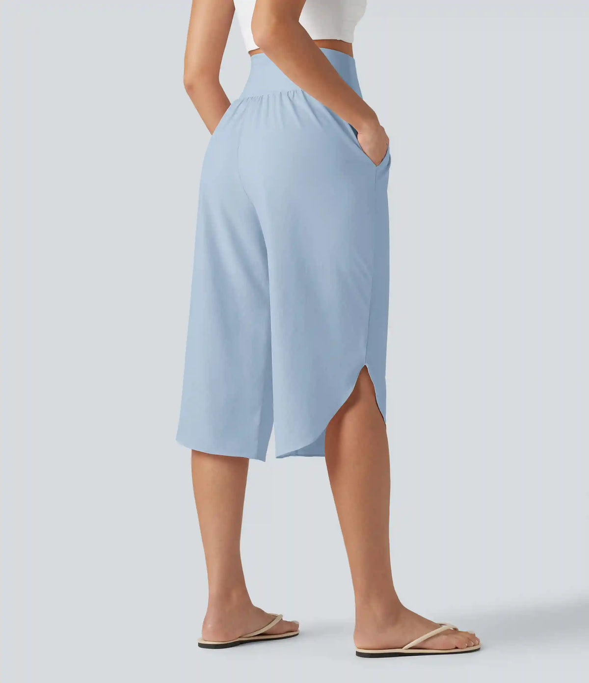 Breezeful™ High Waisted Tummy Control Curved Hem Quick Dry Capri Pants with Pockets