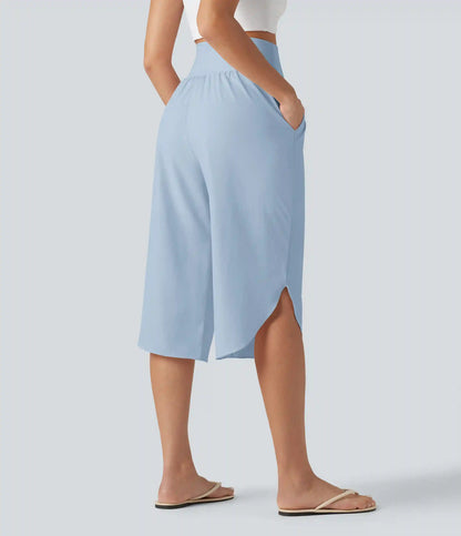 Breezeful™ High Waisted Tummy Control Curved Hem Quick Dry Capri Pants with Pockets
