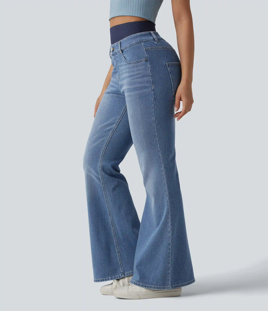 Halara Flex™ Double Waistband High Waisted Tummy Control Casual Flare Jeans with Pockets