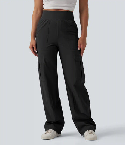 High Waisted Straight Leg Casual Pants with Pockets
