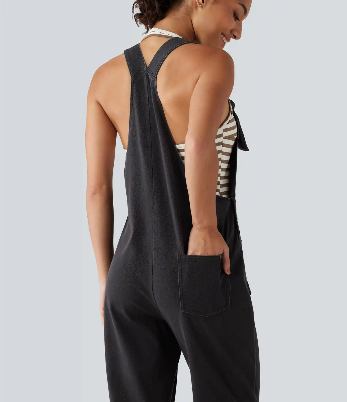 Halara Flex™ Denim Square Neck Sleeveless Tapered Casual Jumpsuit with Pockets