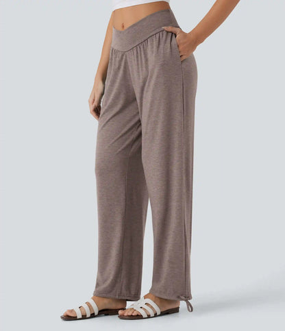 Crossover High Waisted Pocket Drawstring Casual Joggers