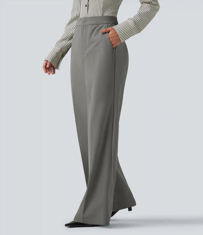 Wrinkle Recovery High Waisted Baggy Work Pants with Pockets