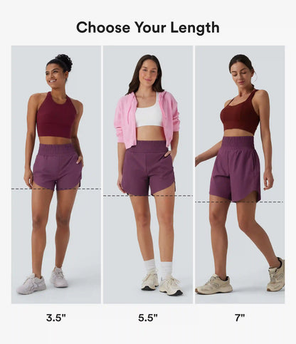Breezeful™ High Waisted 2-in-1 Curved Hem Quick Dry Running Shorts 7" with Pockets