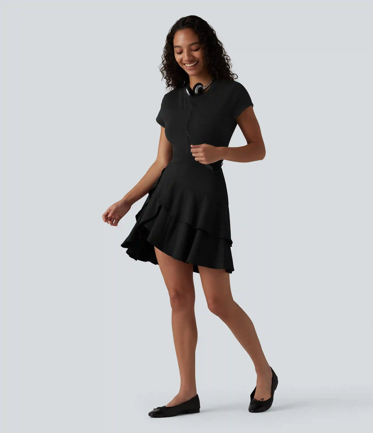 SoftlyZero™ Airy High Waisted Tiered Ruffle Hem 2-in-1 InstantCool Longer Mini Casual Skirt with Pocket
