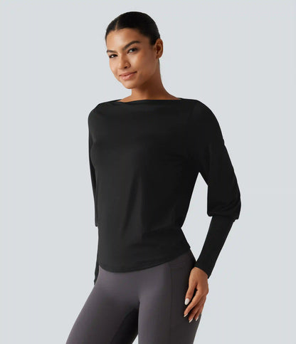 Boat Neck Long Sleeve Quick Dry Yoga Sports Top