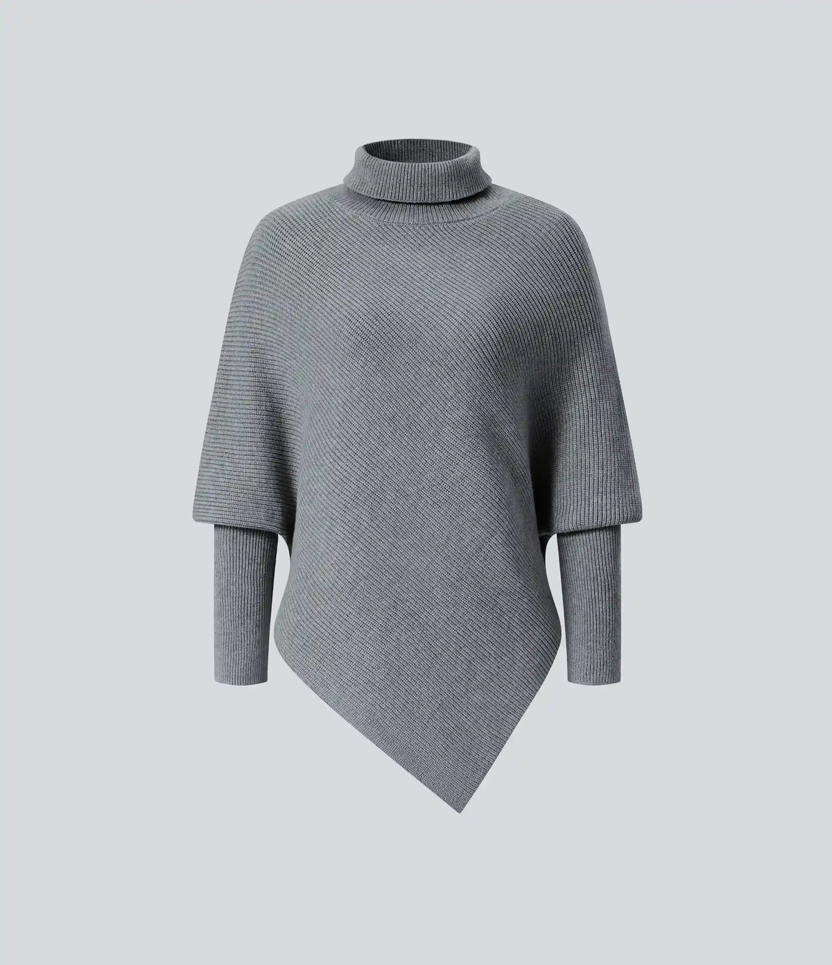 High Neck Long Sleeve Asymmetric Hem Work Sweater