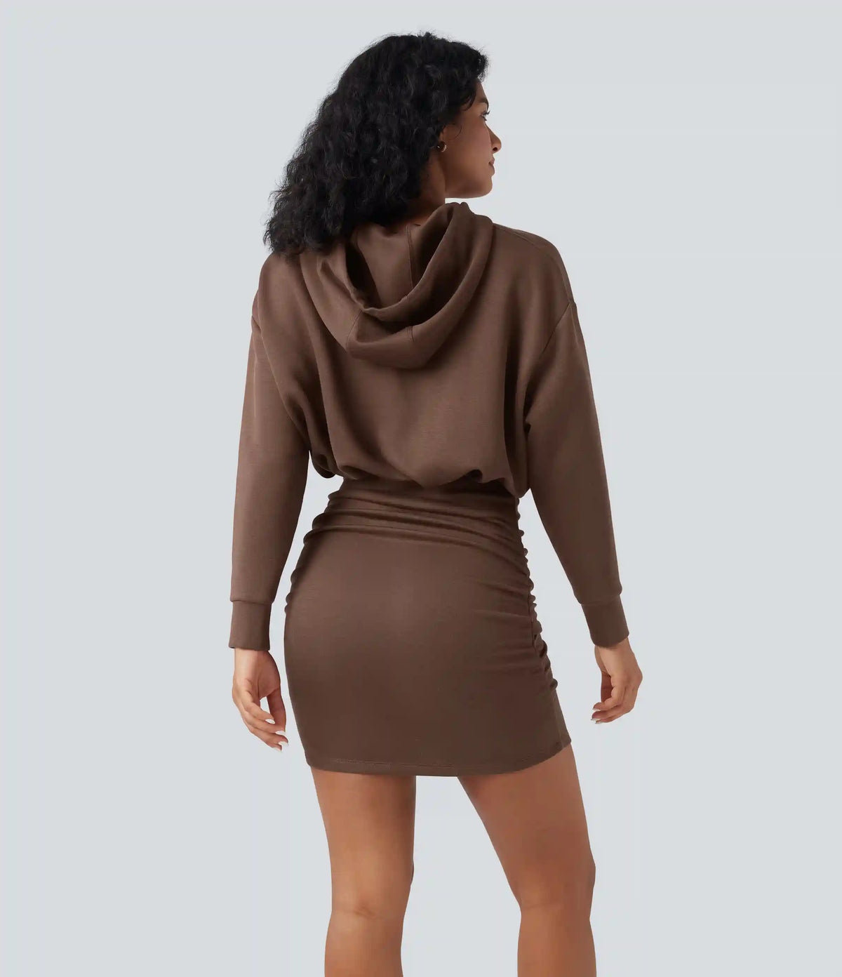 SpacerTek™ Long Sleeve Ruched Bodycon Mini Casual Hoodie Dress