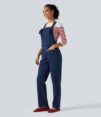 Halara Flex™ Denim Square Neck Sleeveless Tapered Casual Jumpsuit with Pockets