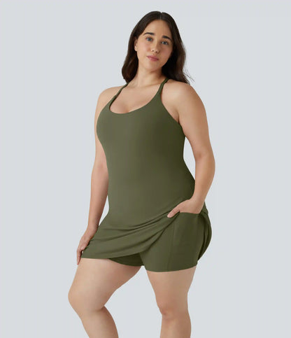 Everyday SoftlyZero™ Plush Backless 2-in-1 Flare Workout Plus Size Dress-Wannabe-Easy Peezy