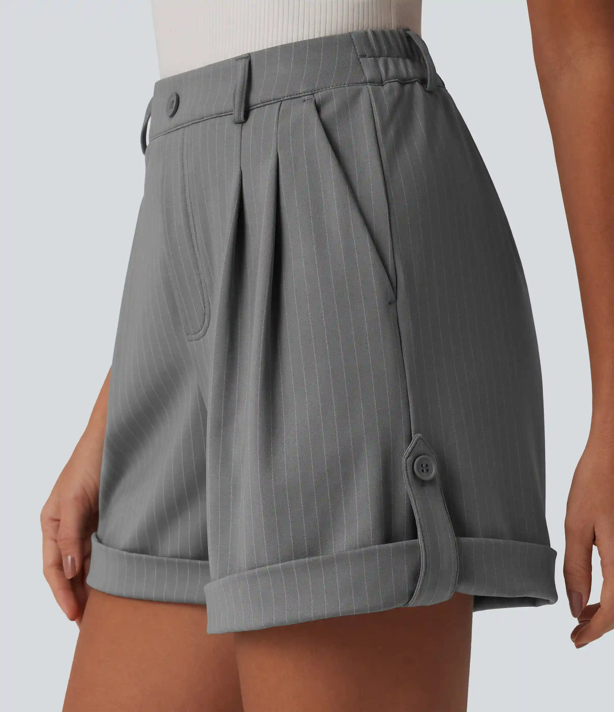 High Waisted Stripe Casual Shorts 5'' with Pockets