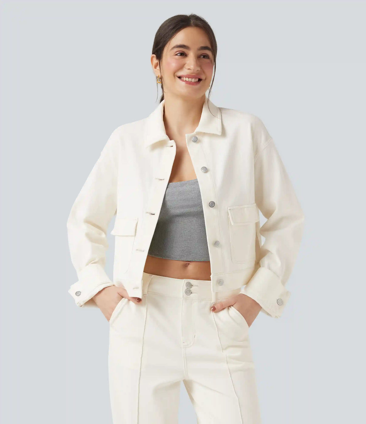 Halara Flex™ Collar Long Sleeve Denim Casual Jacket