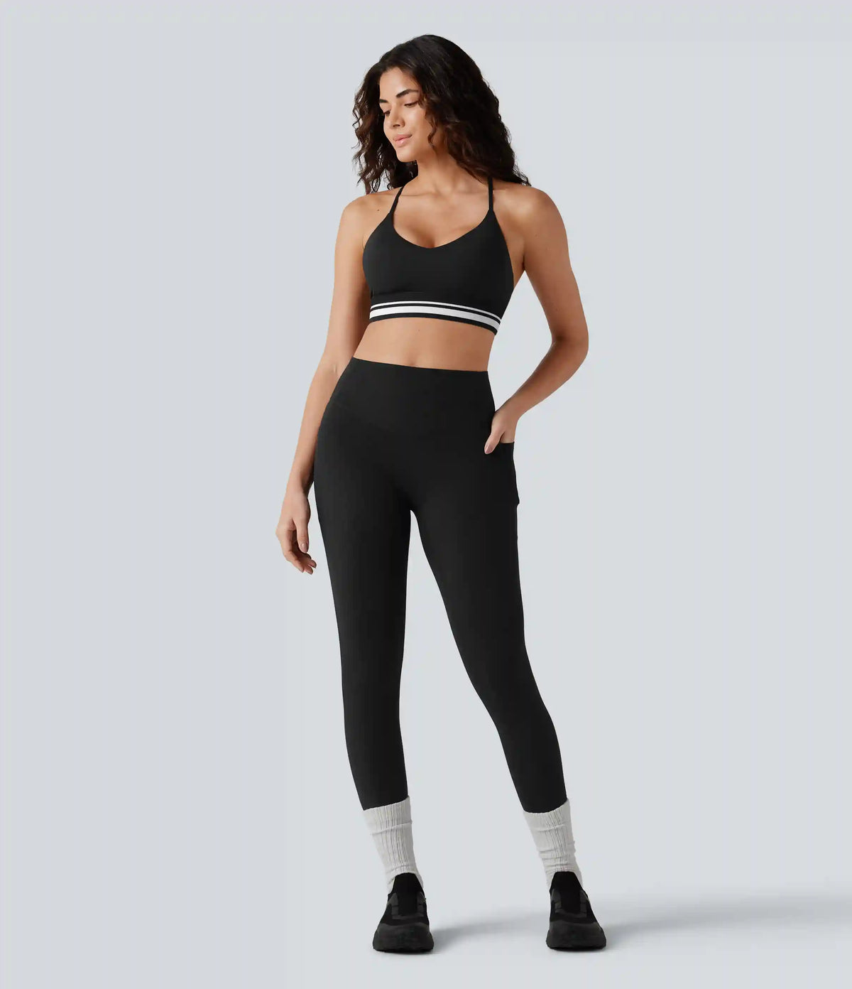 SoftlyZero™ Plush Light Support Crisscross Backless Color Block Stripes Built-in Bra Workout Sports Bra