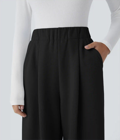 High Waisted Pocket Wide Leg Fleece Casual Pants