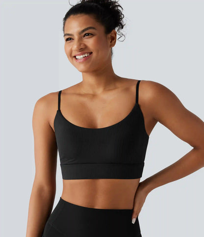 Ribbed Knit Low Support Built-in Bra Yoga Sports Bra