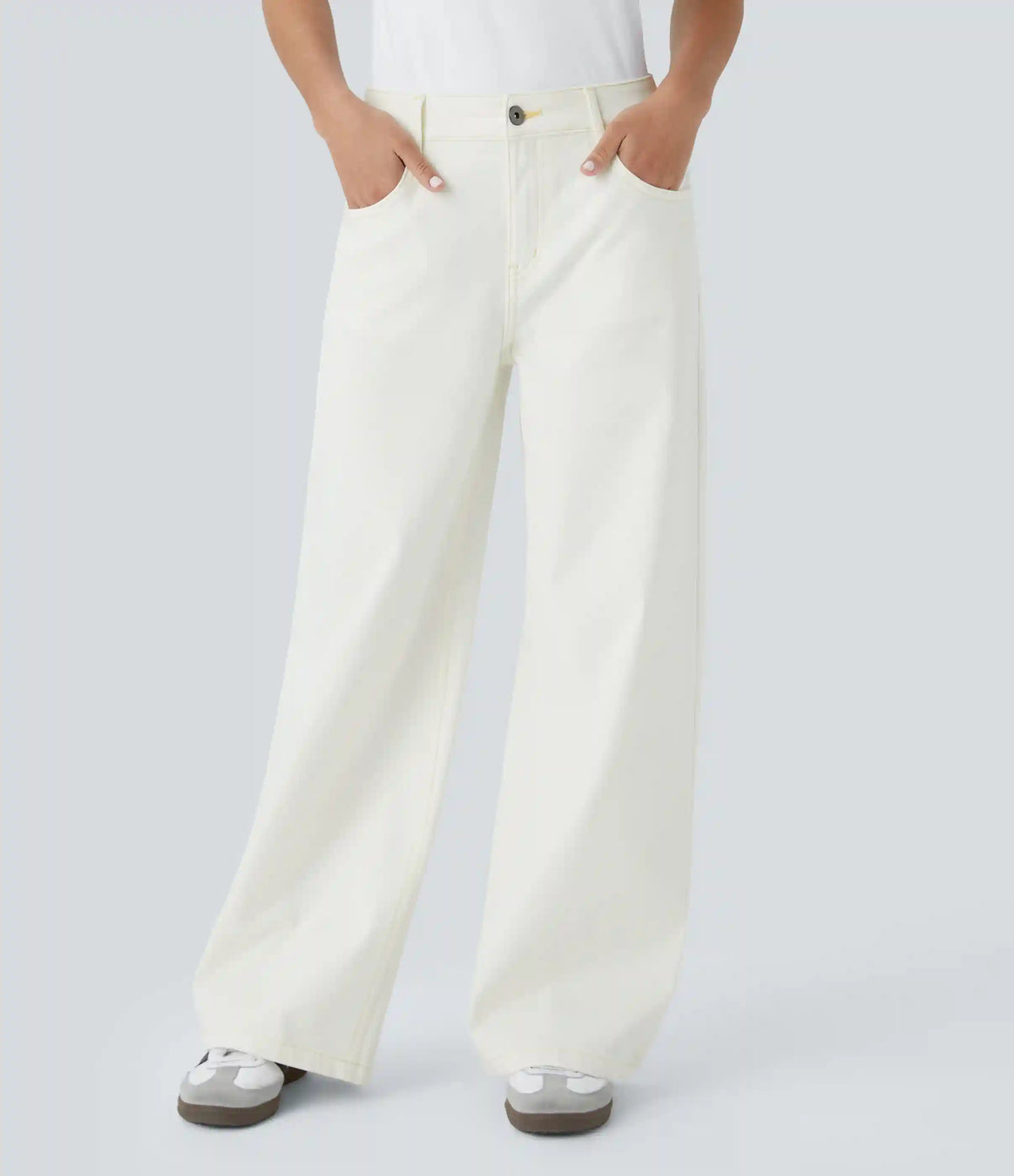 Halara Flex™ Low Rise Zipper Pockets Washed Baggy Wide Leg Casual Jeans