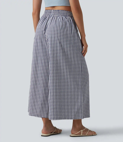 High Waisted Baggy Plaid Casual Pants with Pockets