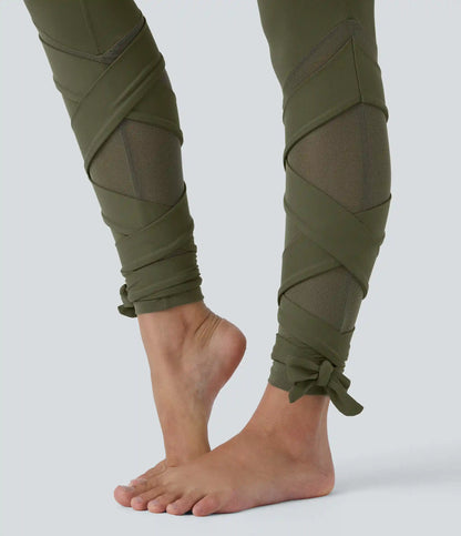 SoftlyZero™ High Waisted Contrast Mesh Lace Up Yoga 7/8 Leggings