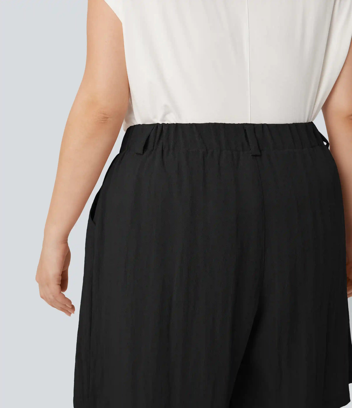 High Waisted Linen-Feel Casual Plus Size Bermuda Shorts with Pockets