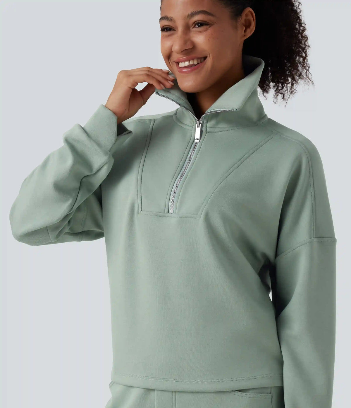 Mock Neck Half Zip Long Sleeve Work Sweatshirt