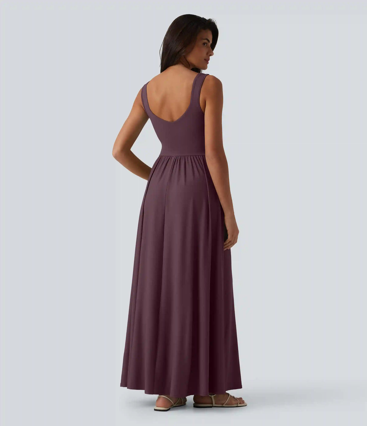 Built-in Bra Flowy Maxi Casual Dress with Pockets DD-F