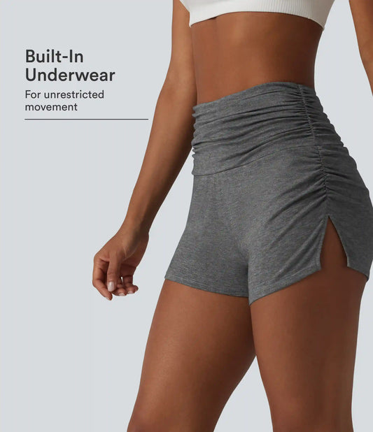 High Waisted Ruched Built-in Underwear Casual Shorts 2.5''