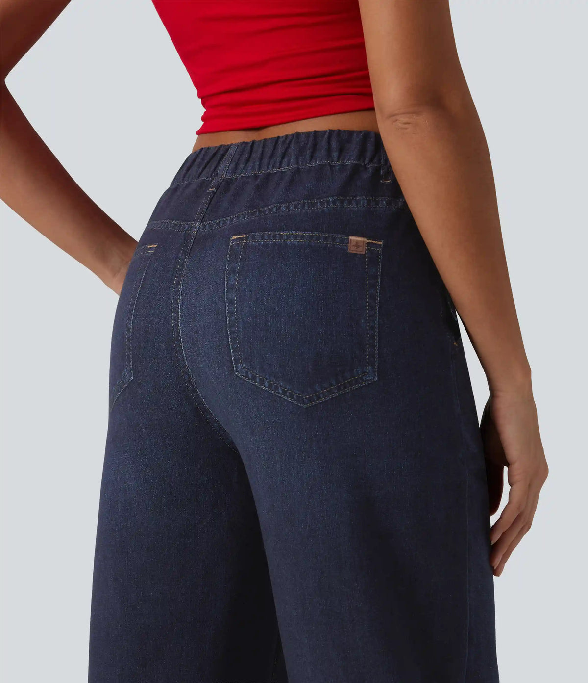 Mid Rise Denim Print French Terry Casual Sweatpants Jeans with Pockets