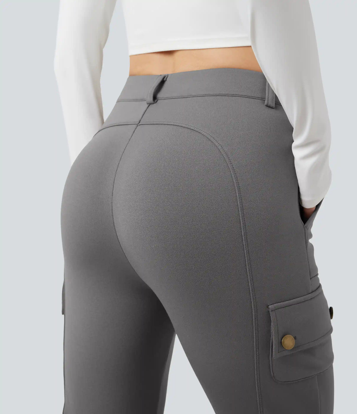 High Waisted Skinny Fleece Hiking Cargo Pants with Pockets