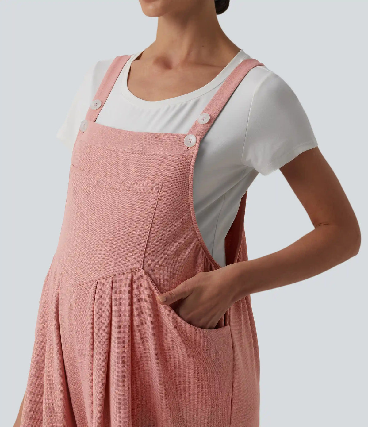 Adjustable Straps Waffle Casual Maternity Overalls with Pockets