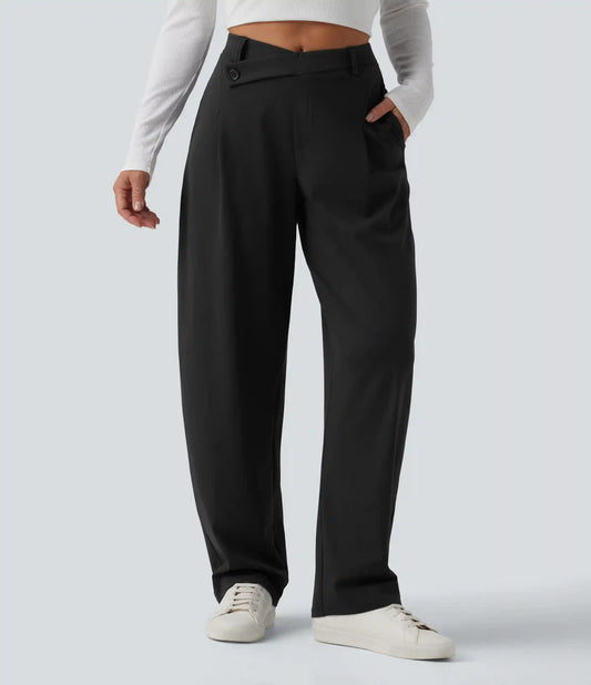 Halara Flex™ DayStretch Asymmetric High Waisted Barrel Leg Work Pants with Pockets