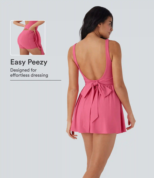 Breezeful™ Tie Back 2-in-1 Quick Dry Mini Dance Active Dress with Pocket-Easy Peezy Edition
