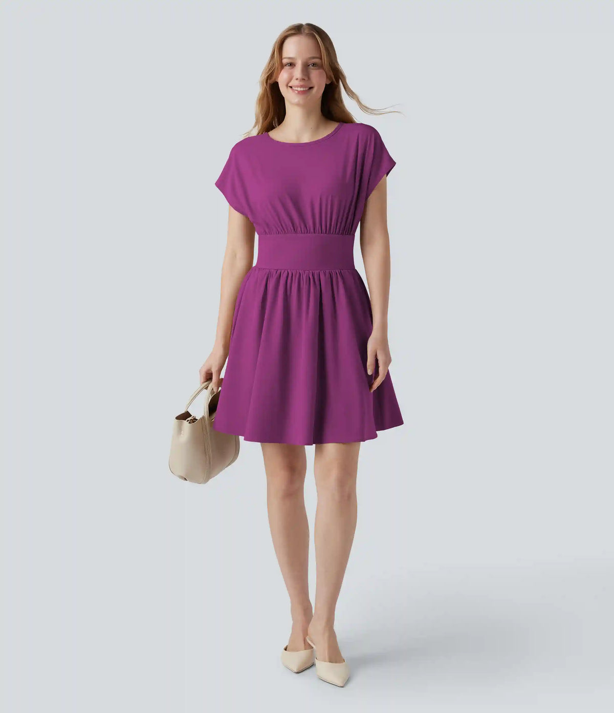 Breezeful™ Batwing Short Sleeve Flowy Quick Dry Mini Work Dress with Pockets