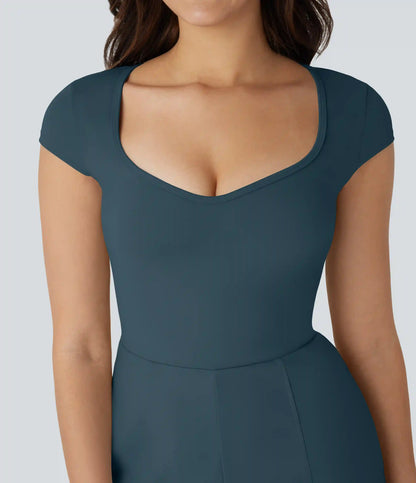 SoftlyZero™ Airy U Neck Cap Sleeve Pocket Cool Touch Yoga Romper-Easy Peezy