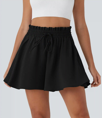 Paper Bag High Waist Drawstring Pocket Casual Linen-Feel Wide Leg Shorts