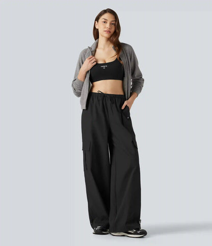 Water Repellent Wear-Resistant Mid Rise Drawstring Baggy Casual Cargo Pants with Pockets