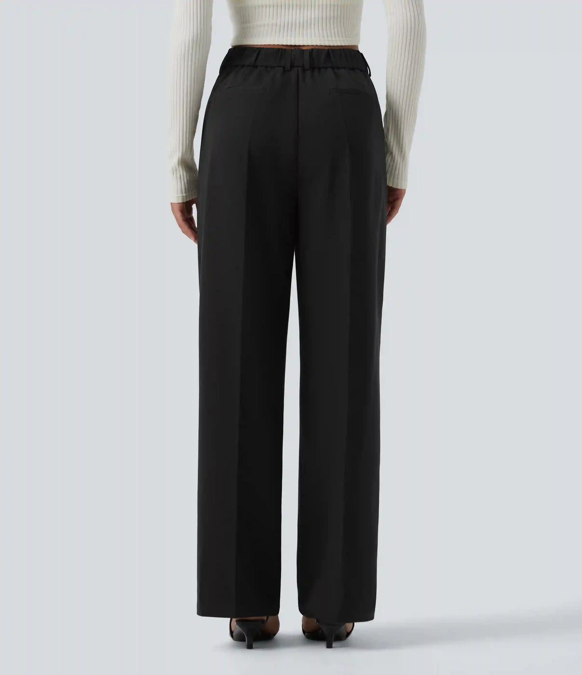 High Waisted Straight Leg Work Pants with Pockets