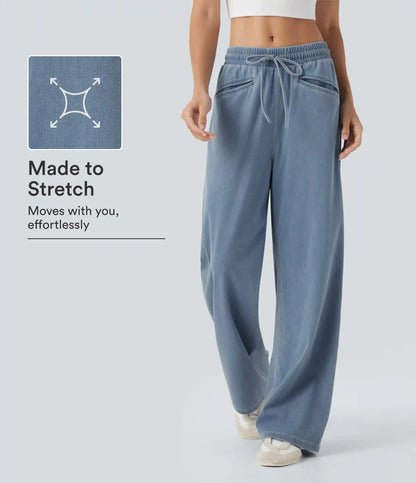 Halara Flex™ High Waisted Drawstring Wide Leg InstantCool Stretchy Knit Casual Sweatpants Jeans with Pockets