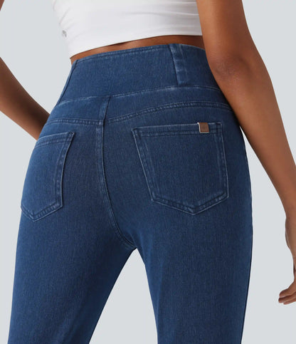 Halara Flex™ Crossover High Waisted Denim Casual Capri Leggings with Pockets