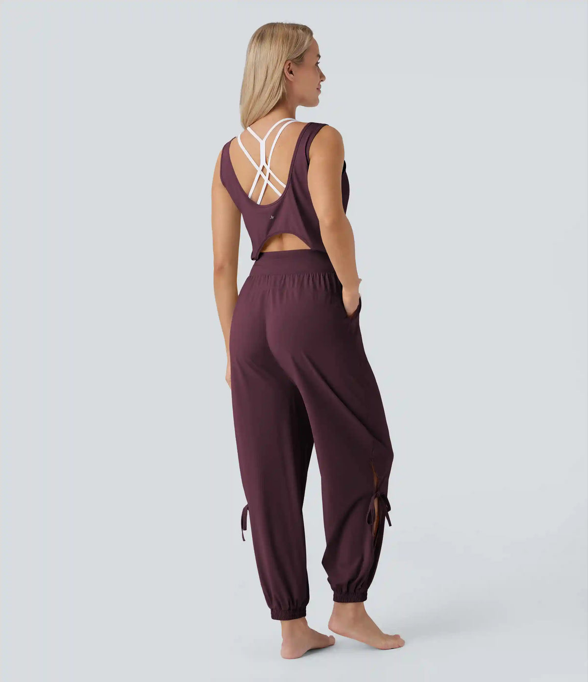 Sleeveless Cut Out Drawstring Pocket InstantCool Yoga Jumpsuit-UPF50+