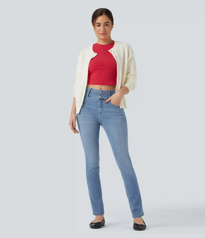 Halara Flex™ Mid Rise Double Waistband Casual Slim Jeans with Pockets