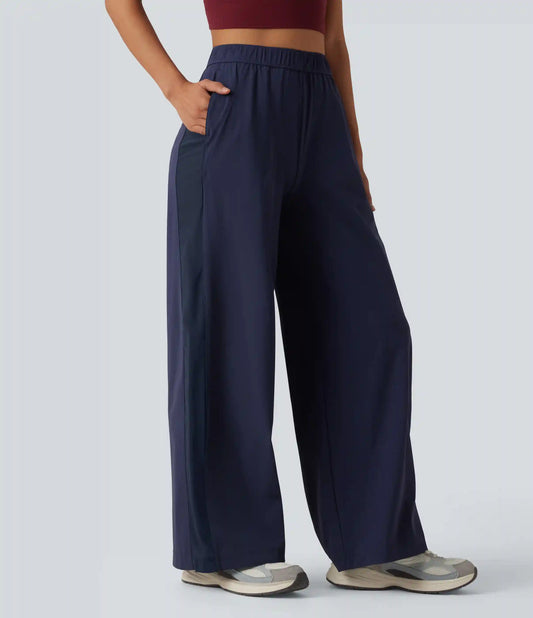 Mid Rise Contrast Mesh Quick Dry InstantCool Workout Straight Leg Pants with Pockets-UPF40+
