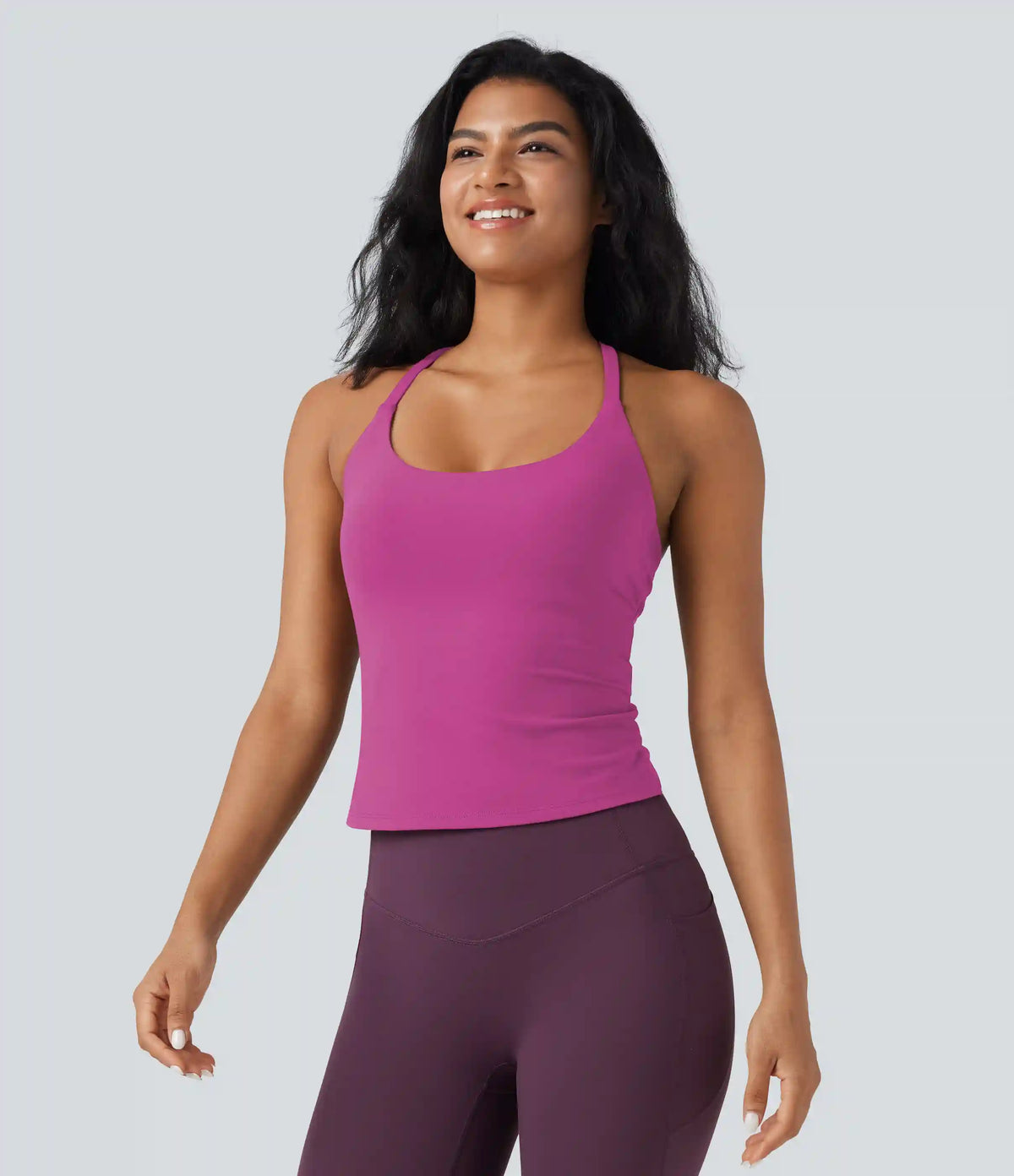 Scoop Neck Crisscross Back Crossover Hem Yoga Cami Top