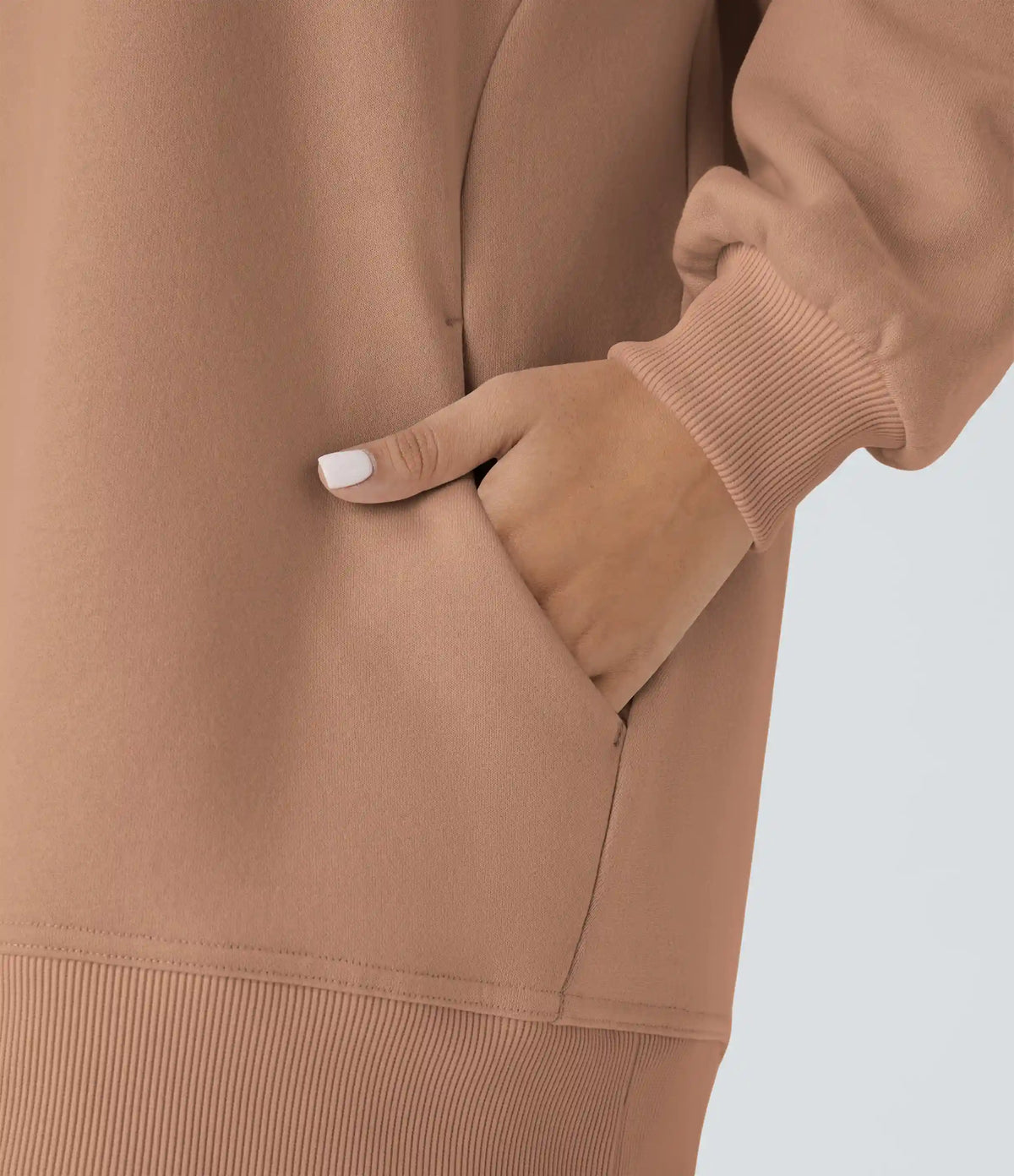 Round Neck Long Sleeve Pocket Oversize Fleece Casual Sweatshirt