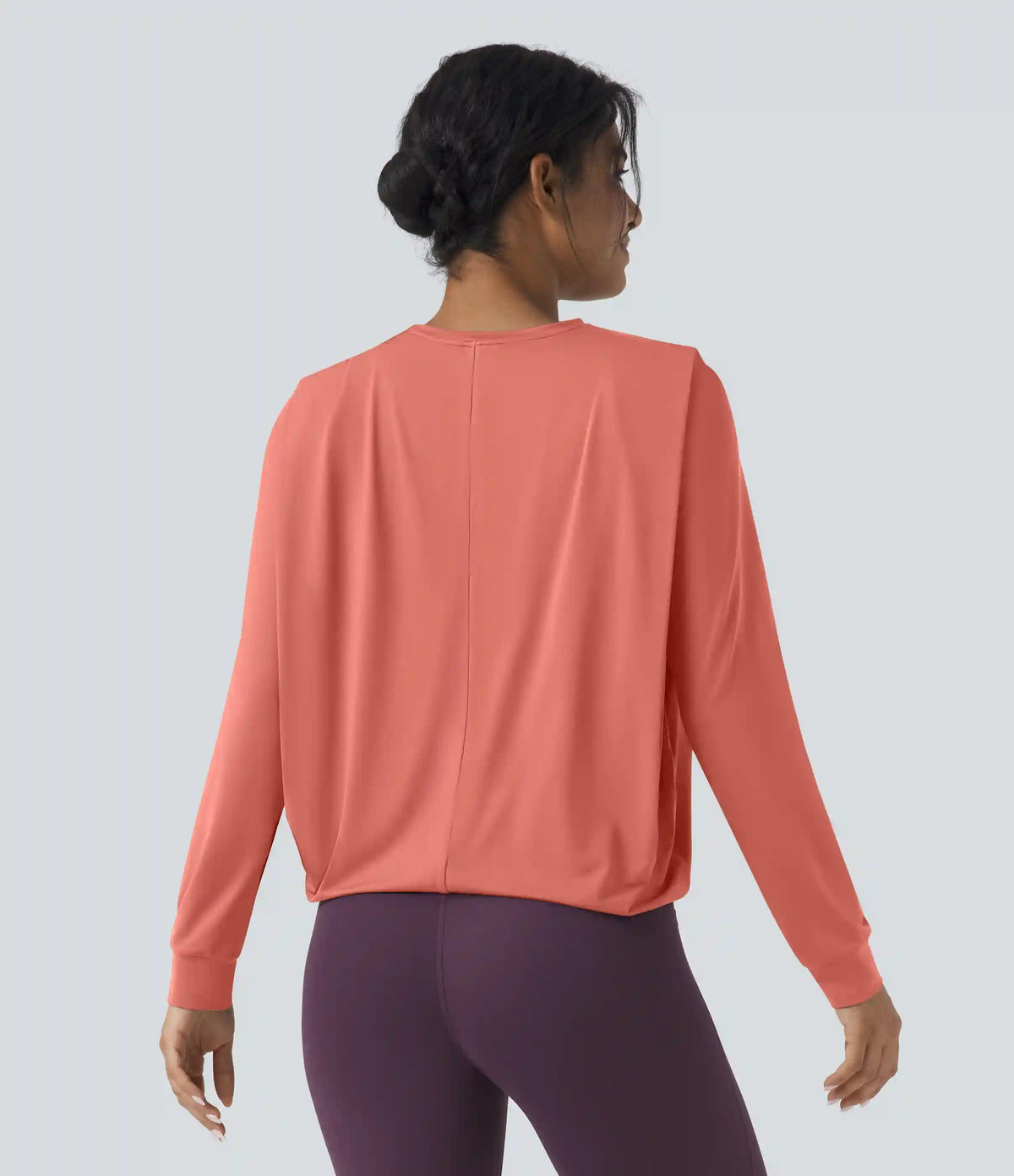 Round Neck Long Sleeve Ruched Yoga Sports Top-UPF50+